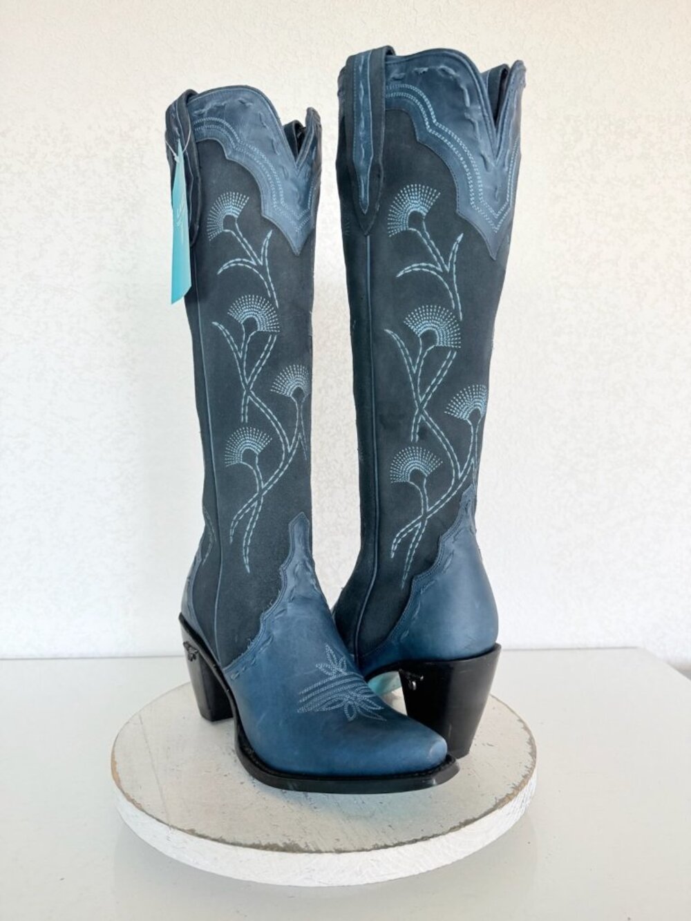 Lane Boots Tessa Knee High Navy Suede Cowboy Boots Womens 7.5 Western Snip Toe